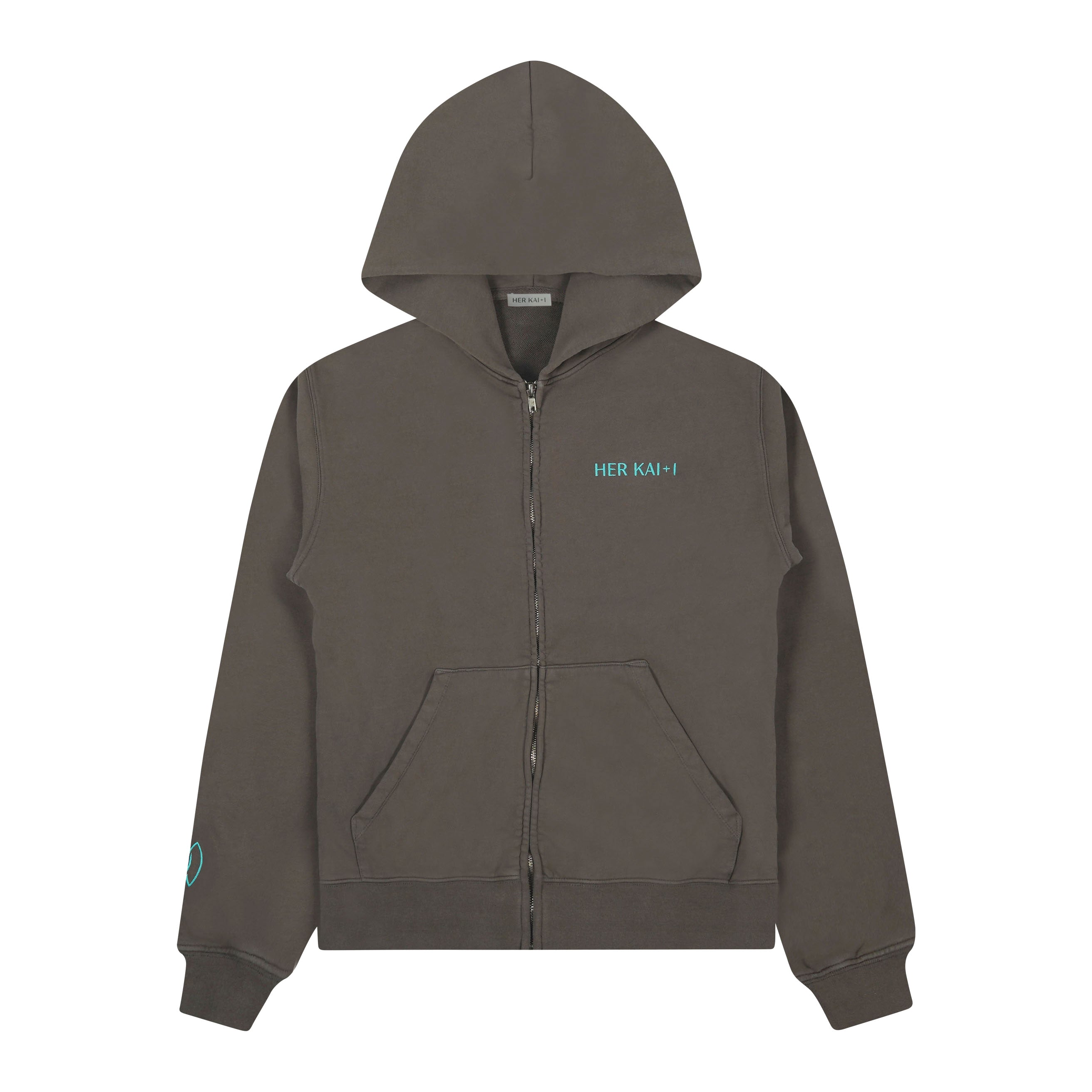 Front View of Forever Connected Zip-up Hoodie in Cement Gray by Her Kai & I