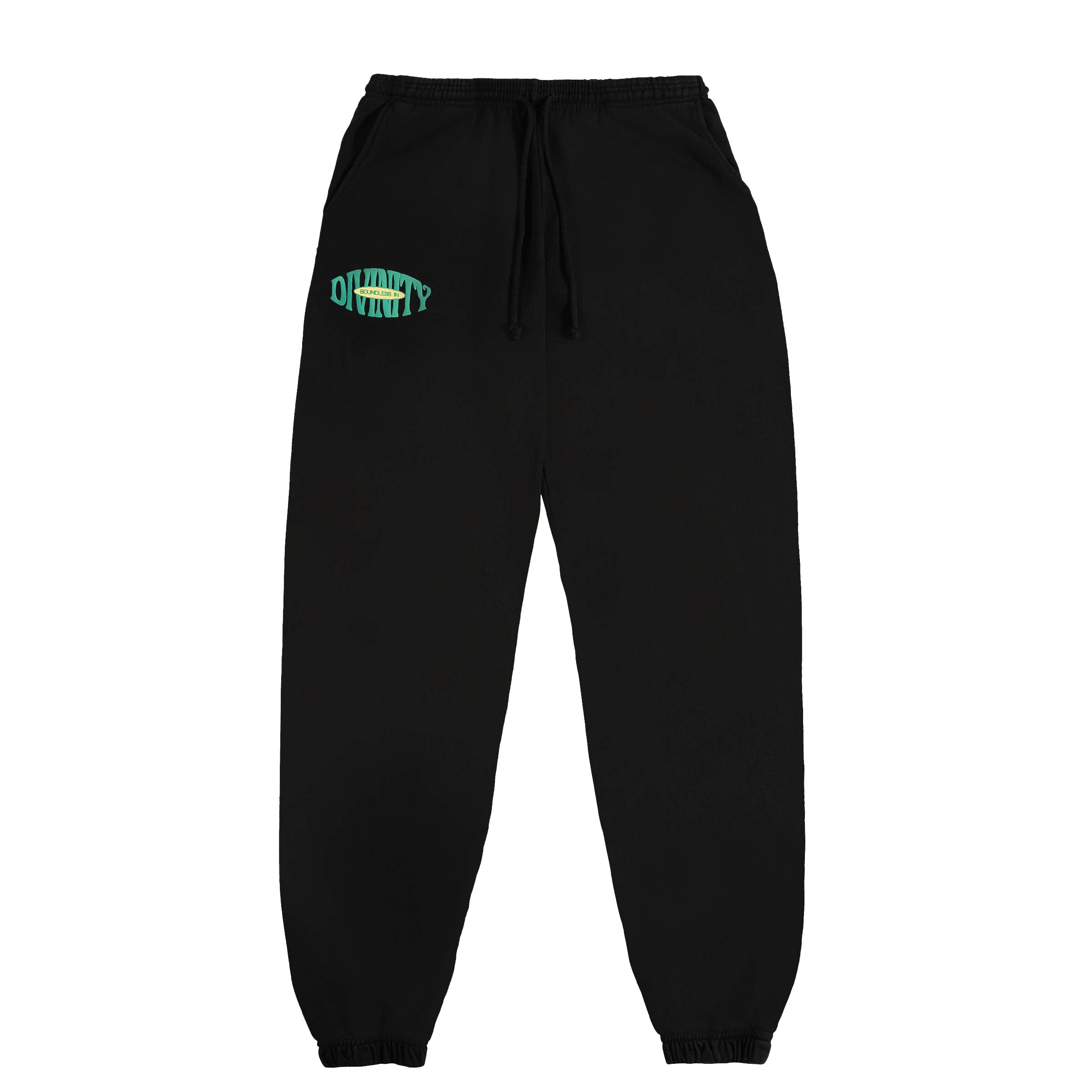 FRONT VIEW OF BOUNDLESS IN DIVINTY JOGGERS IN BLACK BEAUTY - BY HER KAI & I