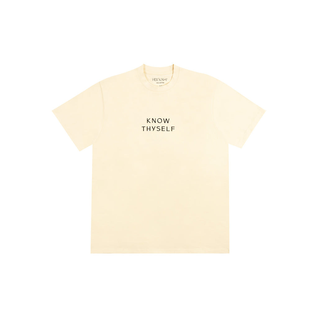 KNOW THYSELF T-SHIRT BY HER KAI & I IN CREAM COLOR