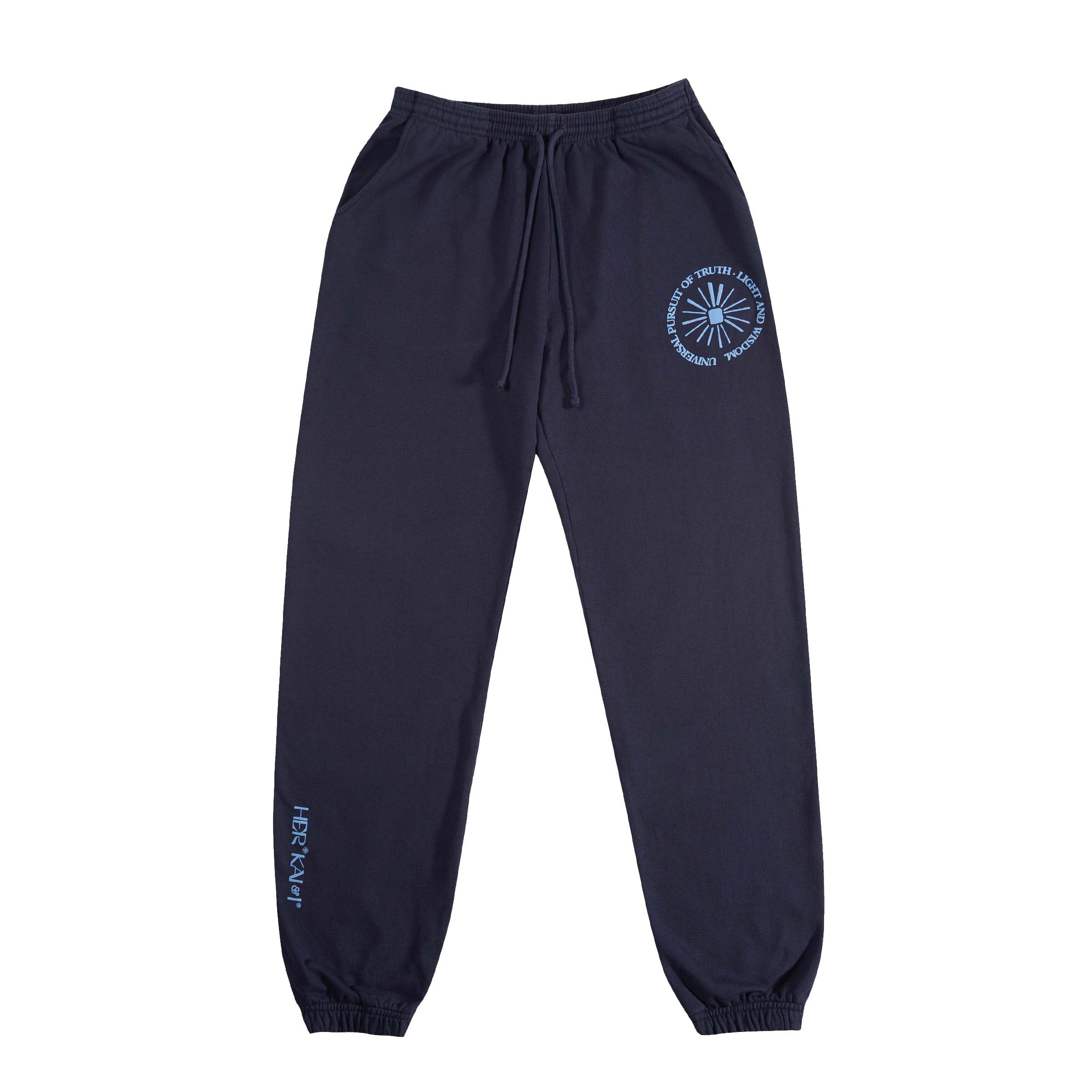 FRONT VIEW OF UNIVERSAL PURSUIT JOGGERS IN DEEP BLUE BY HER KAI & I
