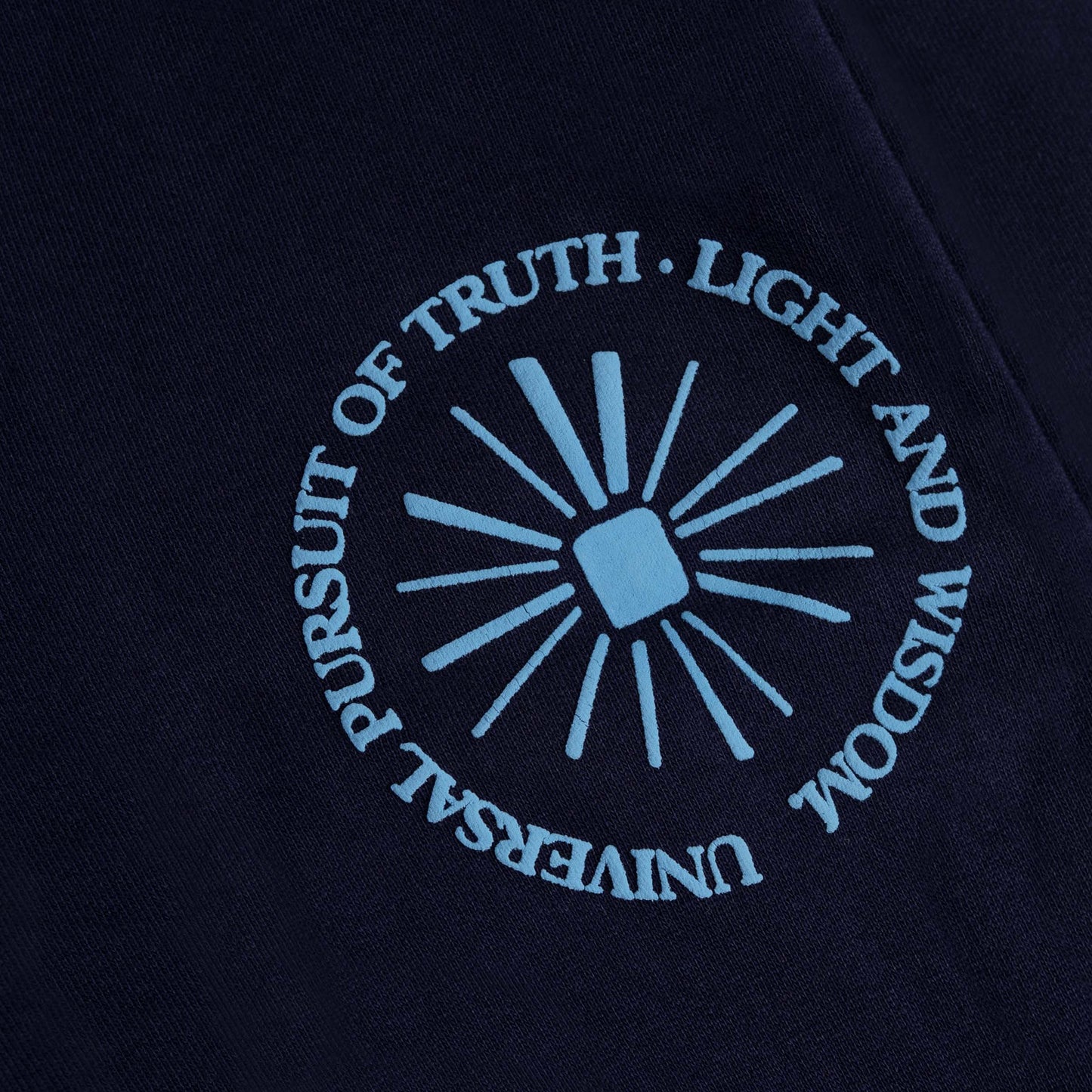 DETAIL VIEW OF UNIVERSAL PURSUIT TRUTH, LIGHT, AND WISDOM TEXT GRAPHIC