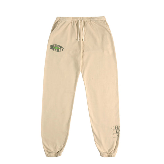FRONT VIEW OF BOUNDLESS IN DIVINITY JOGGERS IN CREAM (OUR SIGNATURE COLOR OUT OF MY SHELL)