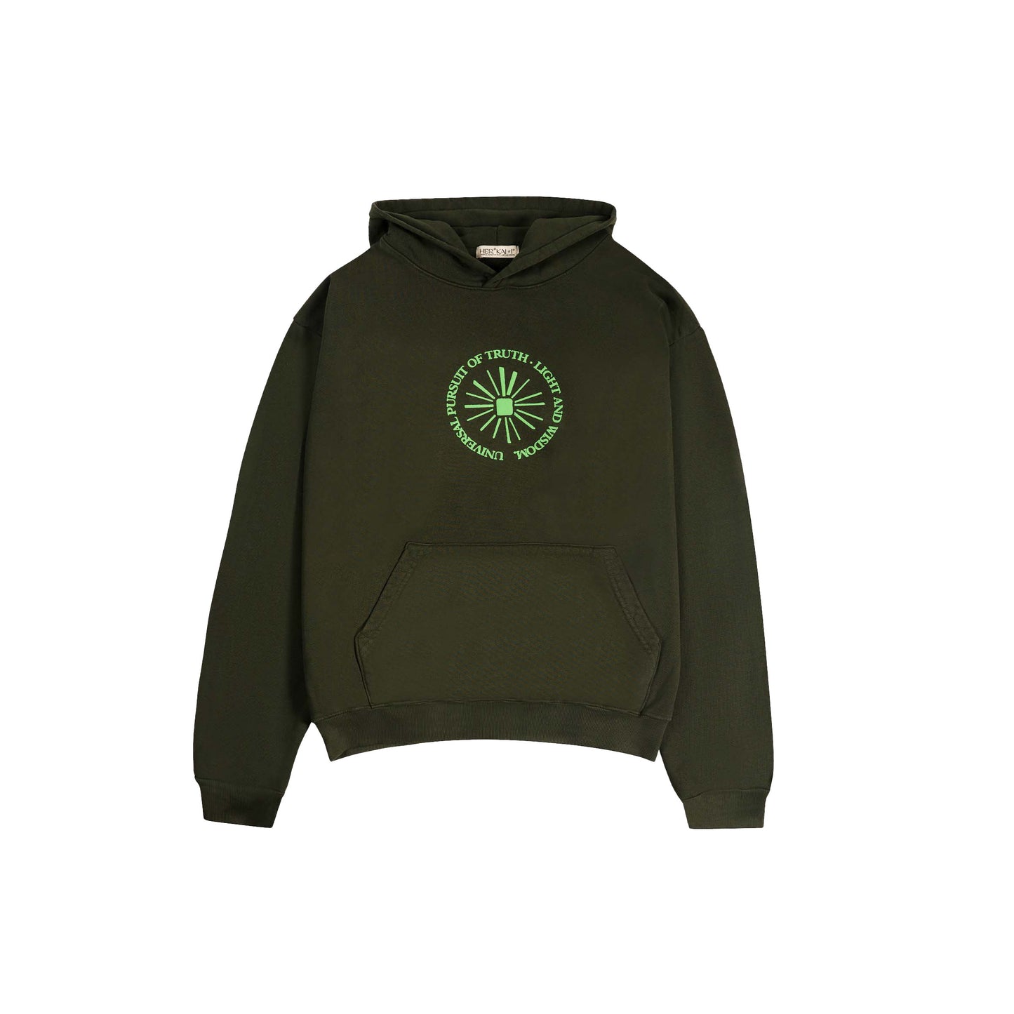 FRONT VIEW OF UNIVERSAL PURSUIT HOODED SWEATSHIRT IN MOUNTAIN GREEN