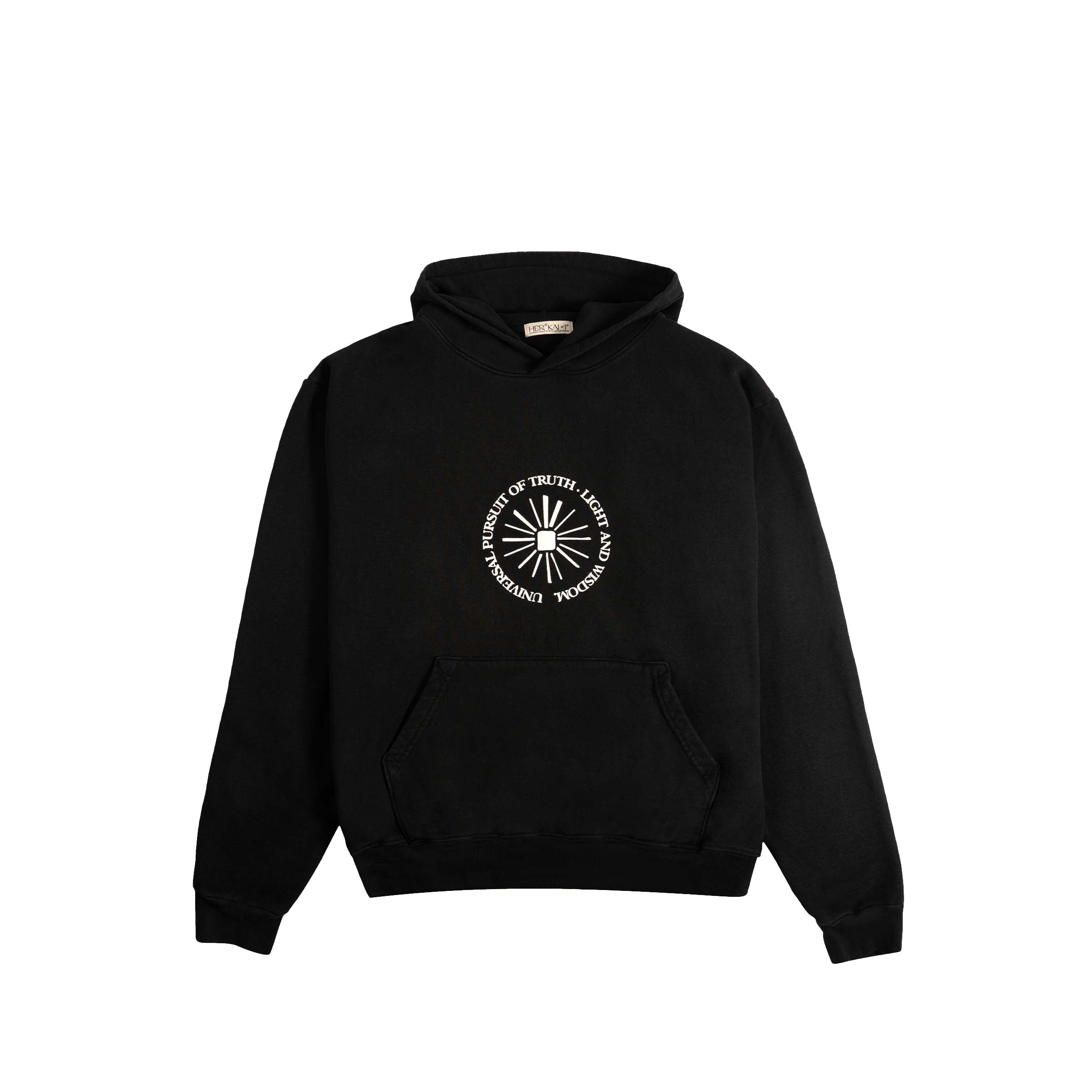 FRONT VIEW OF UNIVERSAL PURSUIT HOODED SWEATSHIRT IN BLACK BEAUTY BY HER KAI & I