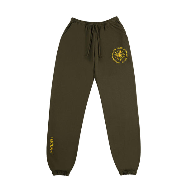 FRONT VIEW OF UNIVERSAL PURSUIT JOGGERS IN KHAKI GREEN BY HER KAI & I